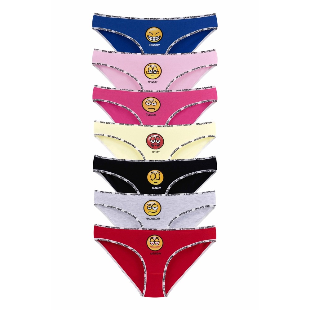 Dominant Women's Bikini Panties Underwear 7 Pack M Cotton Days of Week Emoji